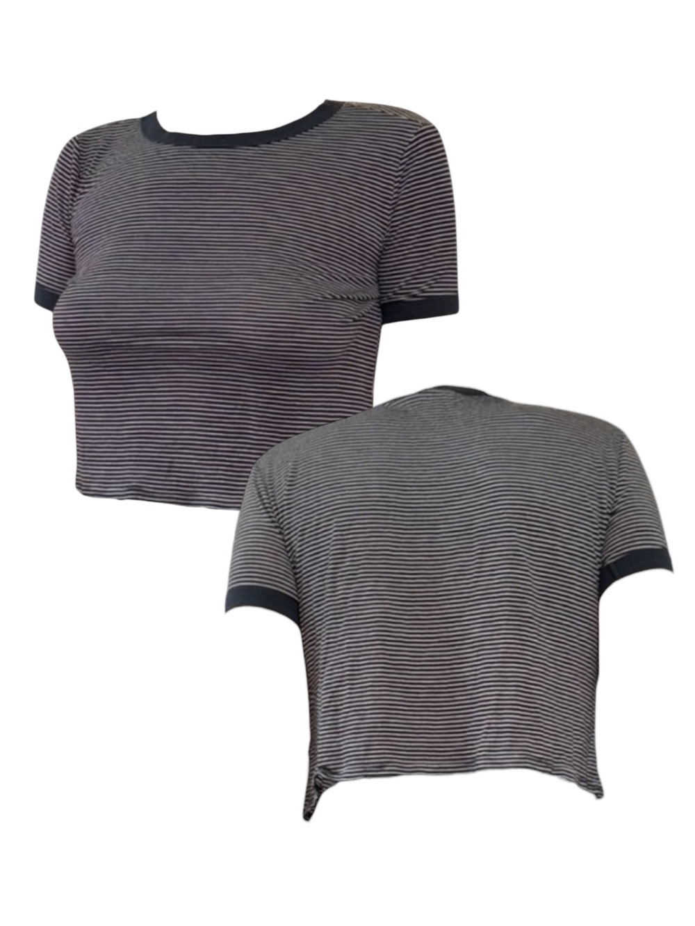 Cropped Black & White Striped Short Sleeve Tee